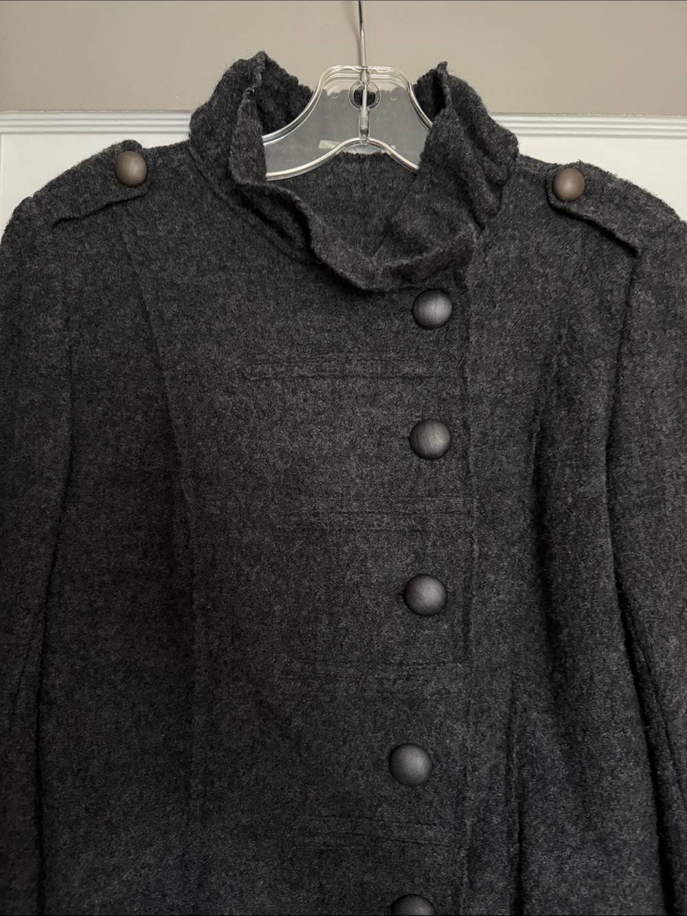 Women’s Charcoal Military-Style Wool Blend Trench Coat